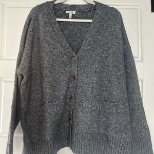 Ella Moss Oversized Knit Button-Down Cardigan in Charcoal size L